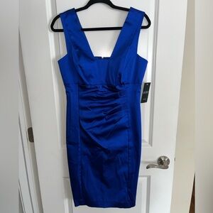 NWT Women’s Ralph Lauren Elegant Blue Ruched Sheath Midi Cocktail Dress Size 10